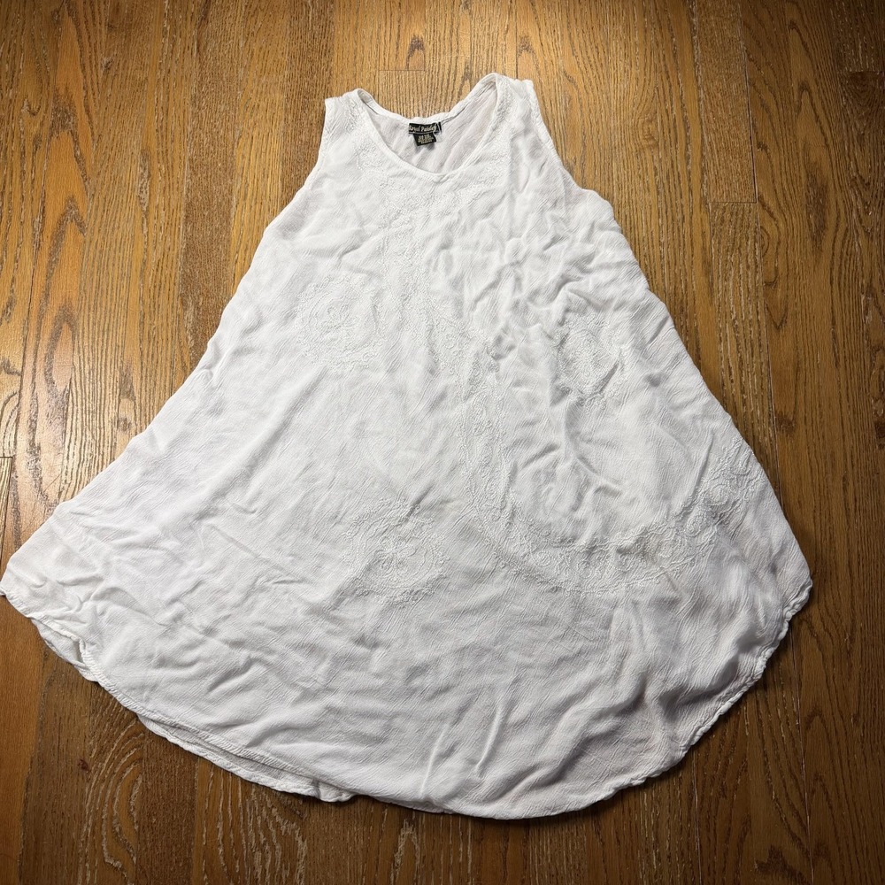 Royal Paisley Dress Womens One Size White Embroidered Tank Swing Boho Summer